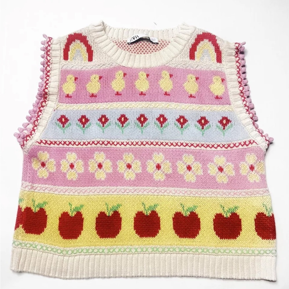ZARA Jacquard knit vest RARE DUCK PATTERN